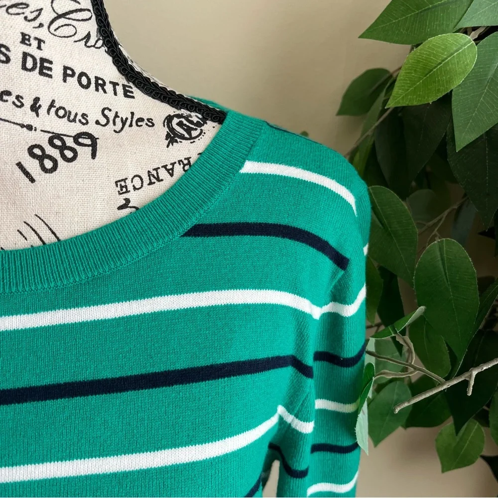 J. Crew Striped Pullover Crew Neck Sweater Green Sz M
